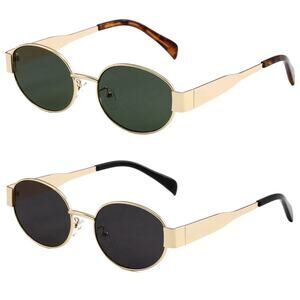Trendy Retro Oval Sunglasses for Women Designer Sun Glasses‎ (2 Pack)